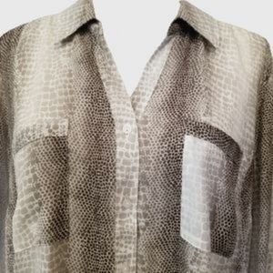 Relativity wild snake print blouse shades of ecru, pearl, and sand